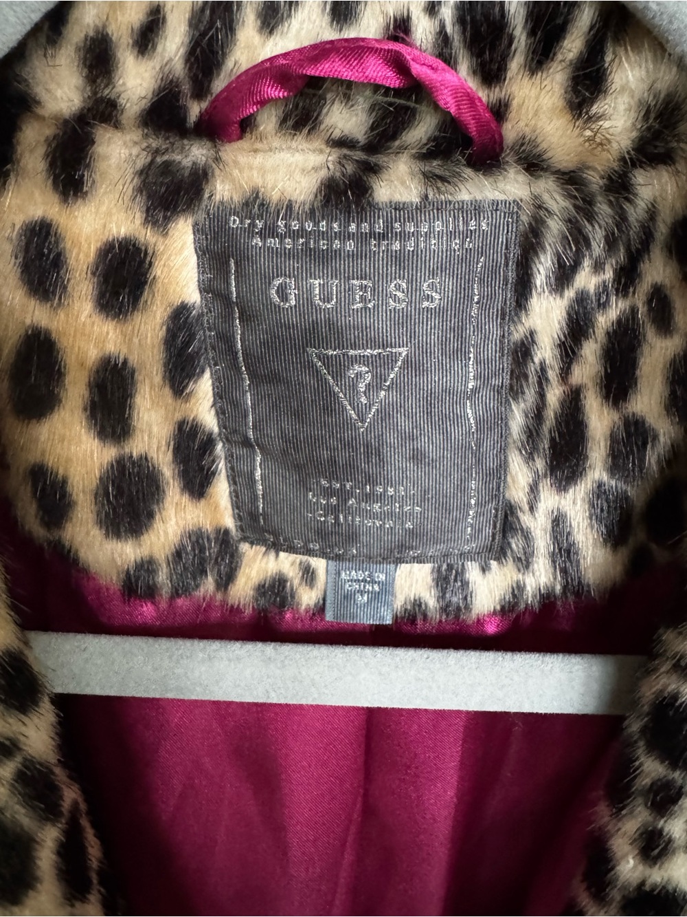 GUESS Leopard Print Jacket with Pink Lining